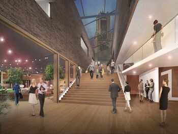 In de centrale hal is vanaf de publiekstrap de Eusebiuskerk duidelijk te zien.