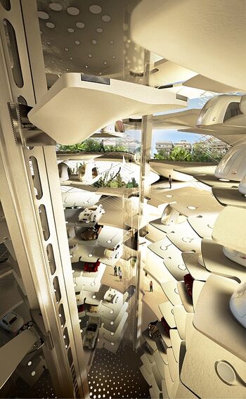 De geautomatiseerde parkeergarage. Beeld door David Tajchman