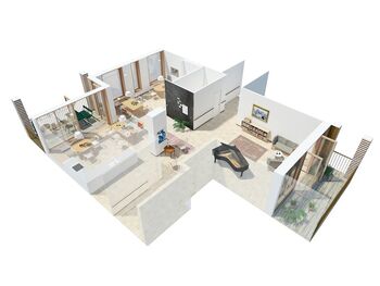 Indeling van een gedeelde keuken. Beeld door C.F. Møller Architects en Tredje Natur