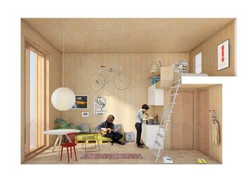 Een studentenkamer. Beeld door C.F. Møller Architects en Tredje Natur
