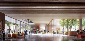 De foyer. Beeld door C.F. Møller Architects en Tredje Natur