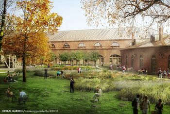 De kruidentuin in New Holland Island. Rendering door West 8