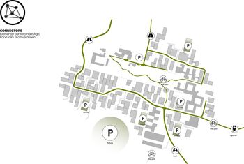 Overzicht van de verbindingen en parkeervoorzieningen. © William McDonough + Partners