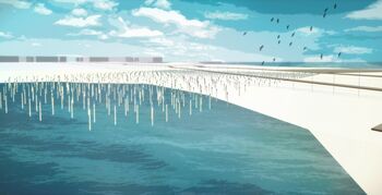 Landschap van duizend piketpaaltjes op Centrumeiland van IJburg