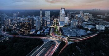 Zwevend park boven snelweg brengt wijk bij elkaar