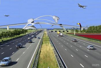 La Tulipe overbrugt A4 met reusachtige tulpen