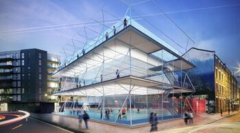 Voetbalflat bestaat uit opgestapelde trapveldjes