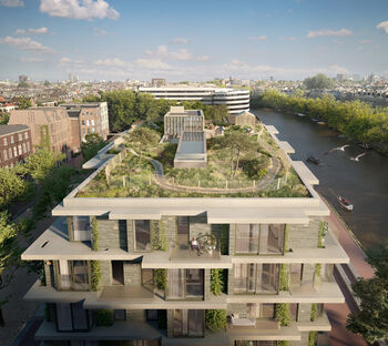 Appartementen met op het dak een duinlandschap