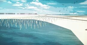 Landschap van duizend piketpaaltjes op Centrumeiland van IJburg