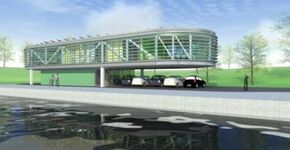 Energieneutraal brugbedieningscentrum met ronde zonwering